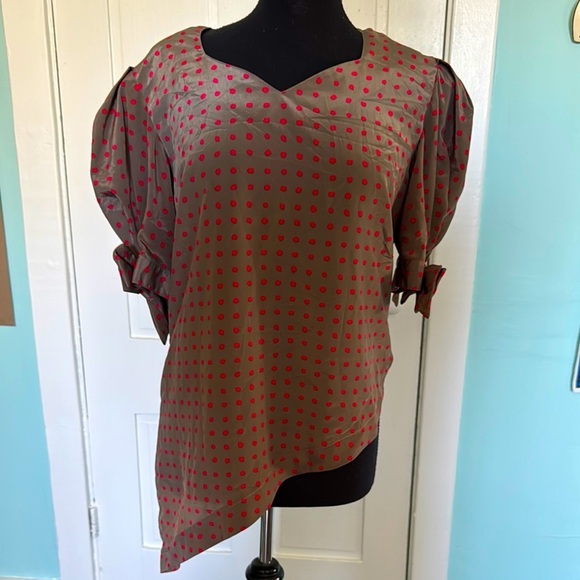 José Alvarez 1980 high couture bow tie vintage asymmetrical polkadot top - Picture 1 of 6